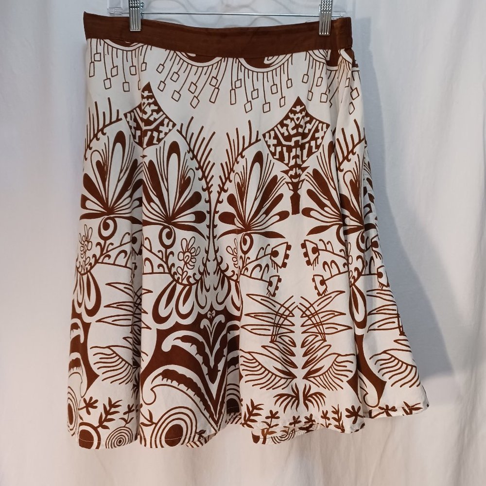 Studio West, Skirt 100% cotton, cream and brown patterned, XL